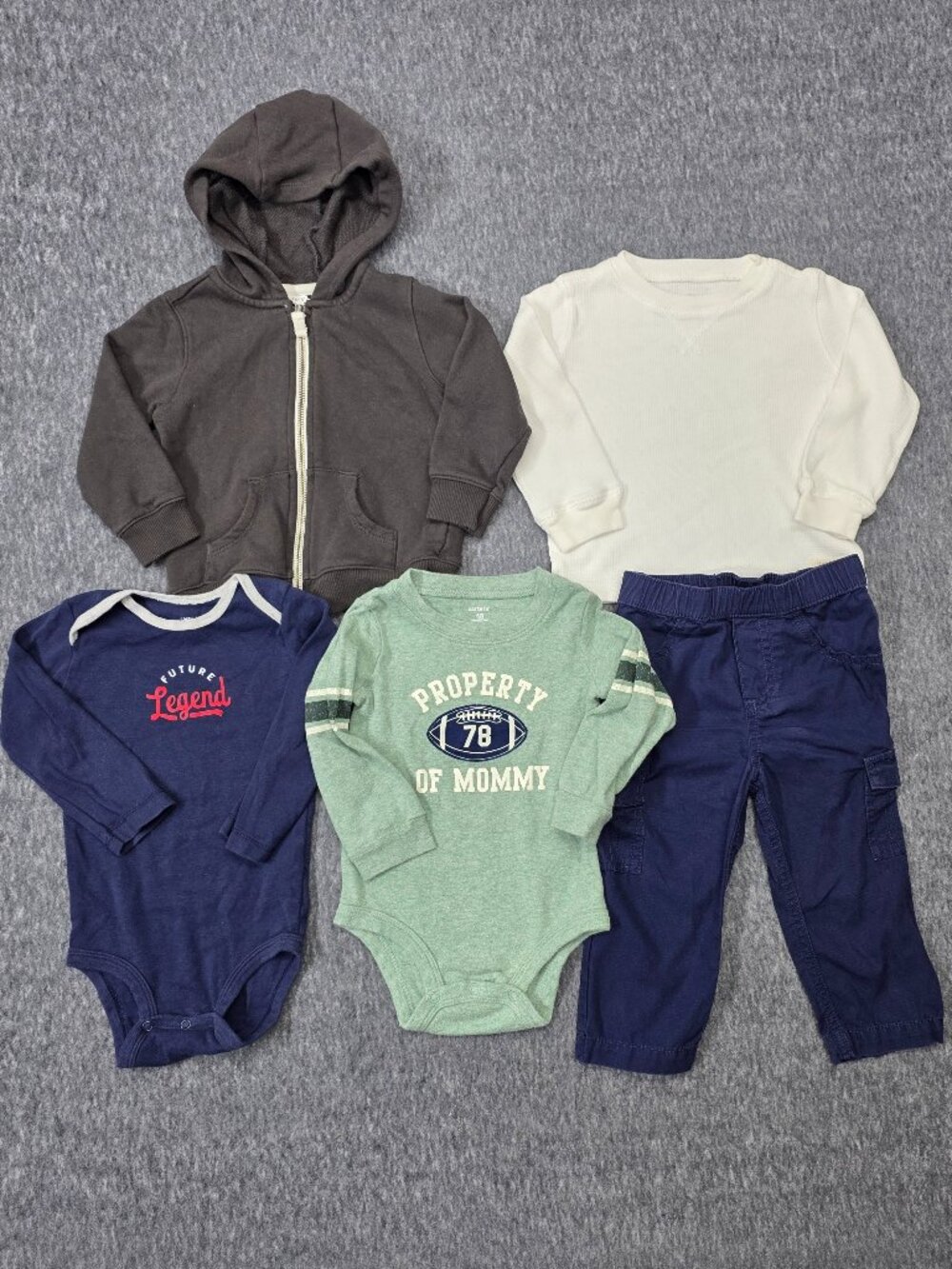 Carters Baby Boy 18M Fall Clothes Lot 5pc Hoodie Bodysuits Pants Cotton